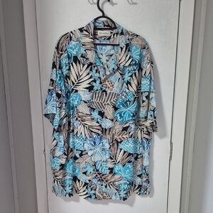 Caribbean Tropical Blue and Tan Men's Shirt